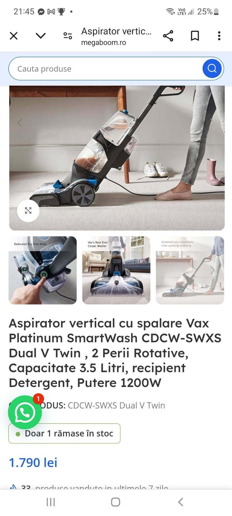 Aspirator profesional VAX spalat covoare si tapiterie