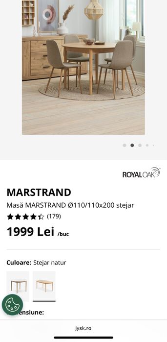 Vand masa rotunda extensibila 110 cm Marstrand