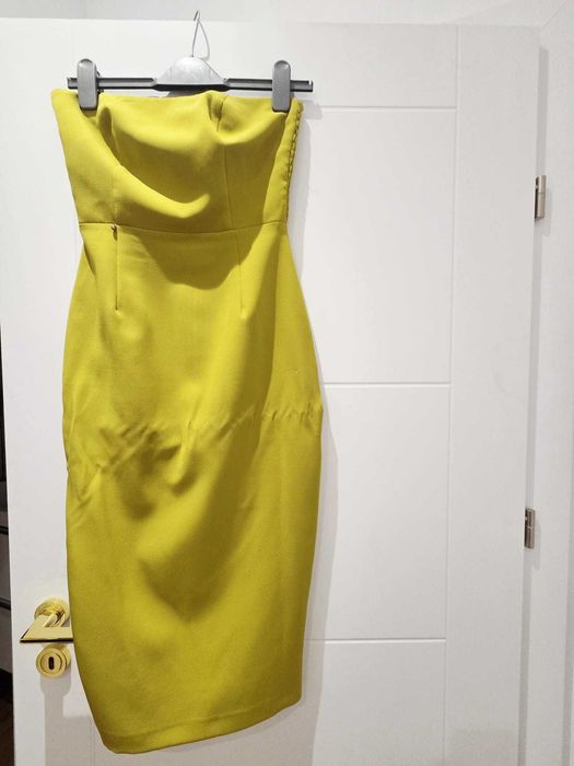 Rochie Poema, mărimea 34 – strapless, verde lime, croială conică