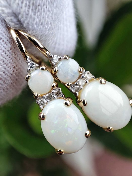 Cercei aur 14k cu Opal natural Opale Australia si Diamant Diamante