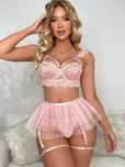 Set lenjerie sexy harness cu peplum roz