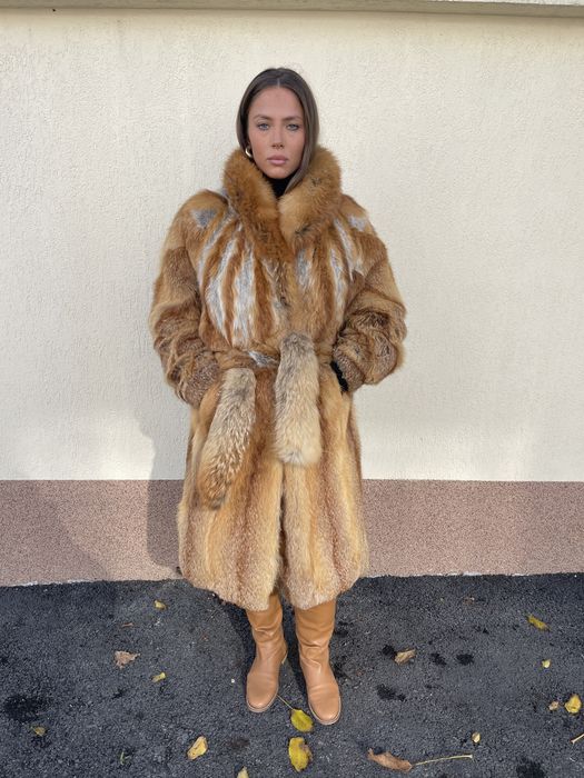 Haina din blana naturala de vulpe roscata