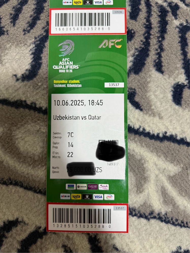 7 C dan bilet bor O’zbekiston vs Qatar oyiniga