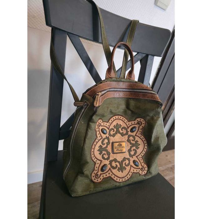 Rucsac dama din pluta Premium cu detalii din piele si broderie