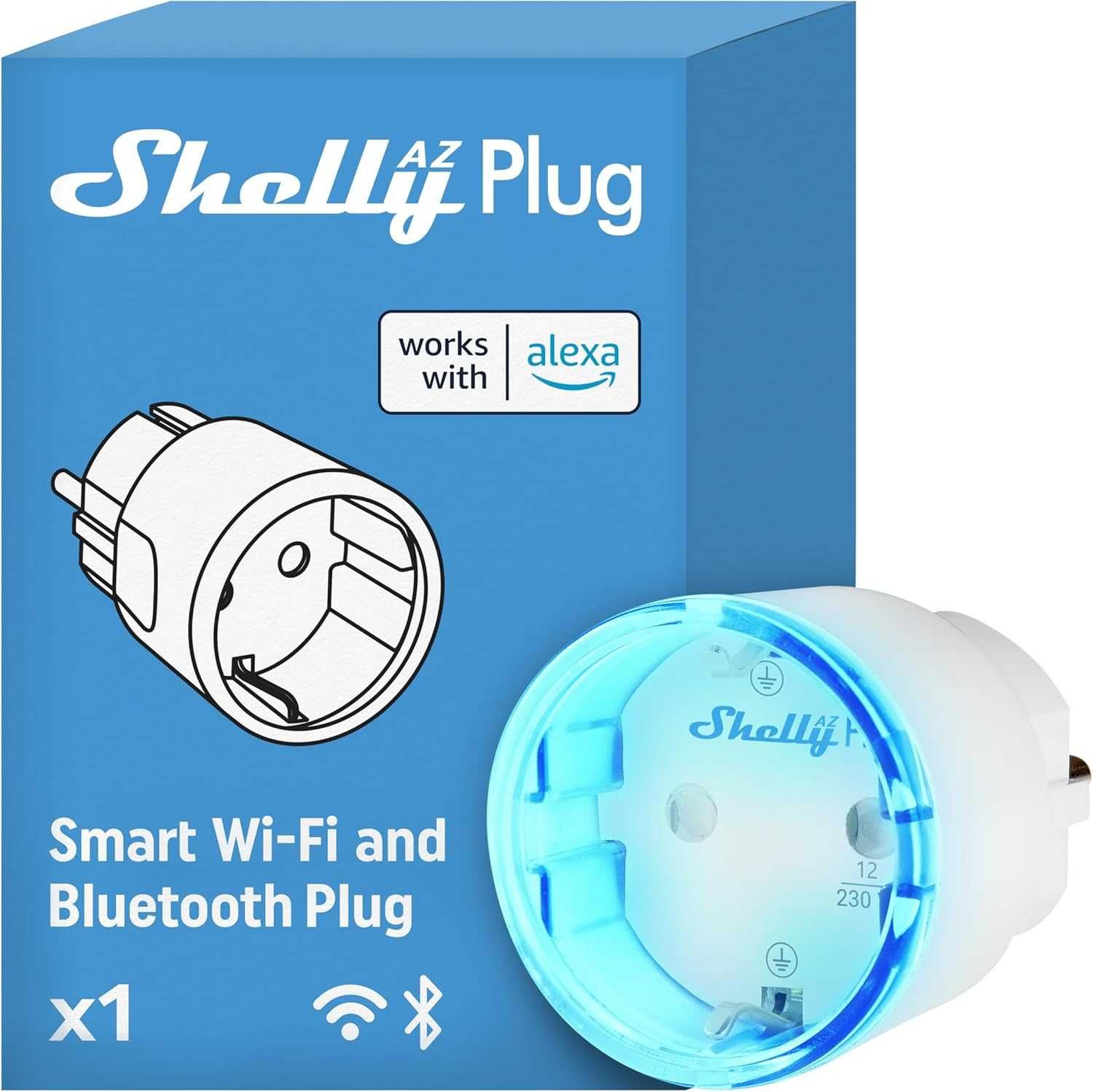 Shelly AZ Plug Черен, Смарт контакт, захранван от Wi-Fi и Bluetooth
