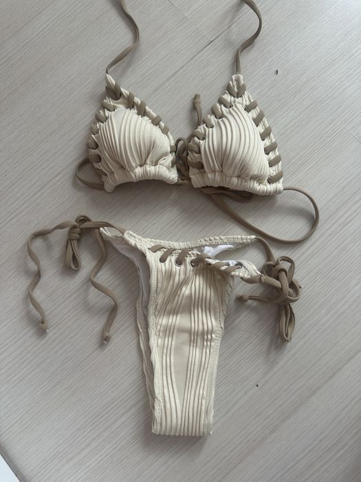 Нов Бежов Кафяв Бански с Връзки, триъгълници, бохо, ХС/С размер