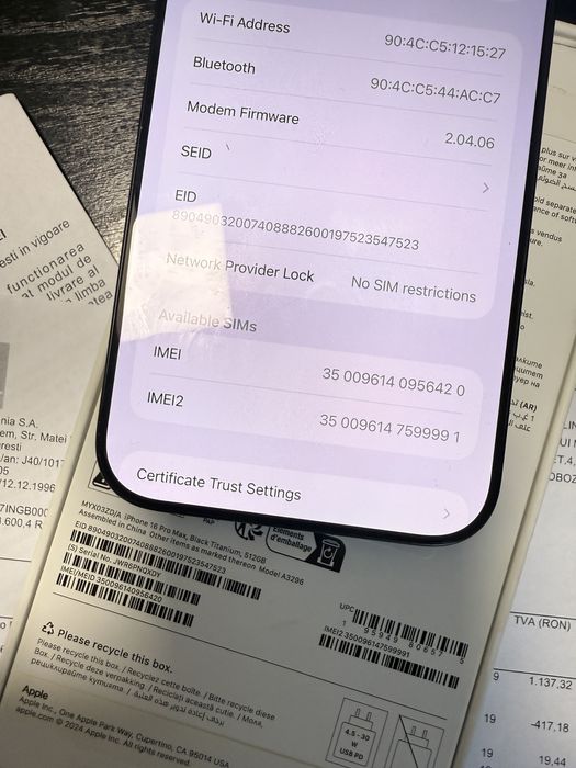 iPh 16 Pro Max 512gb Negru Impecabil Factura Garantie 2ani Neverlock