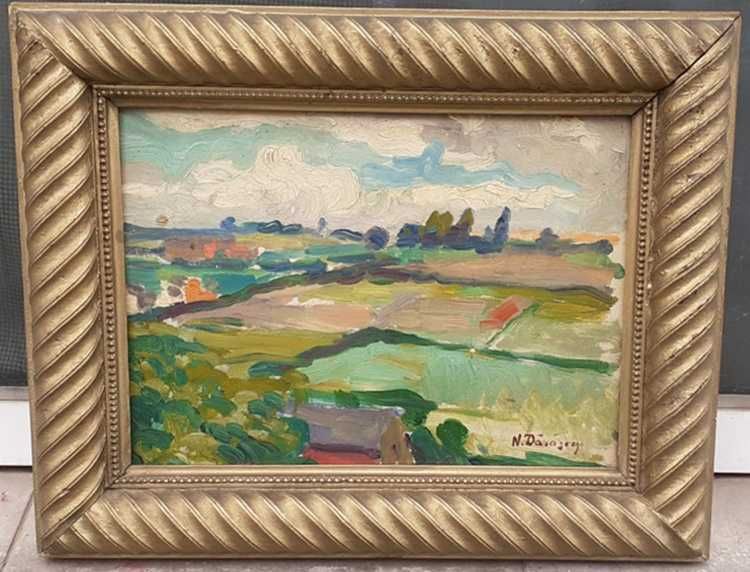 Tablou vechi - peisaj dobrogean - semnat N. Darascu