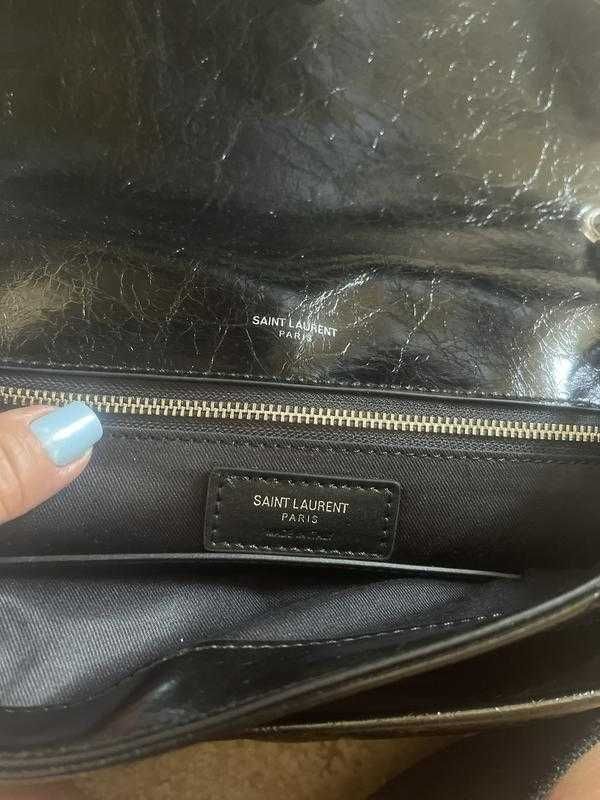 Geanta Saint Laurent Niki Chain Medium, Noir Vernis, 26 cm