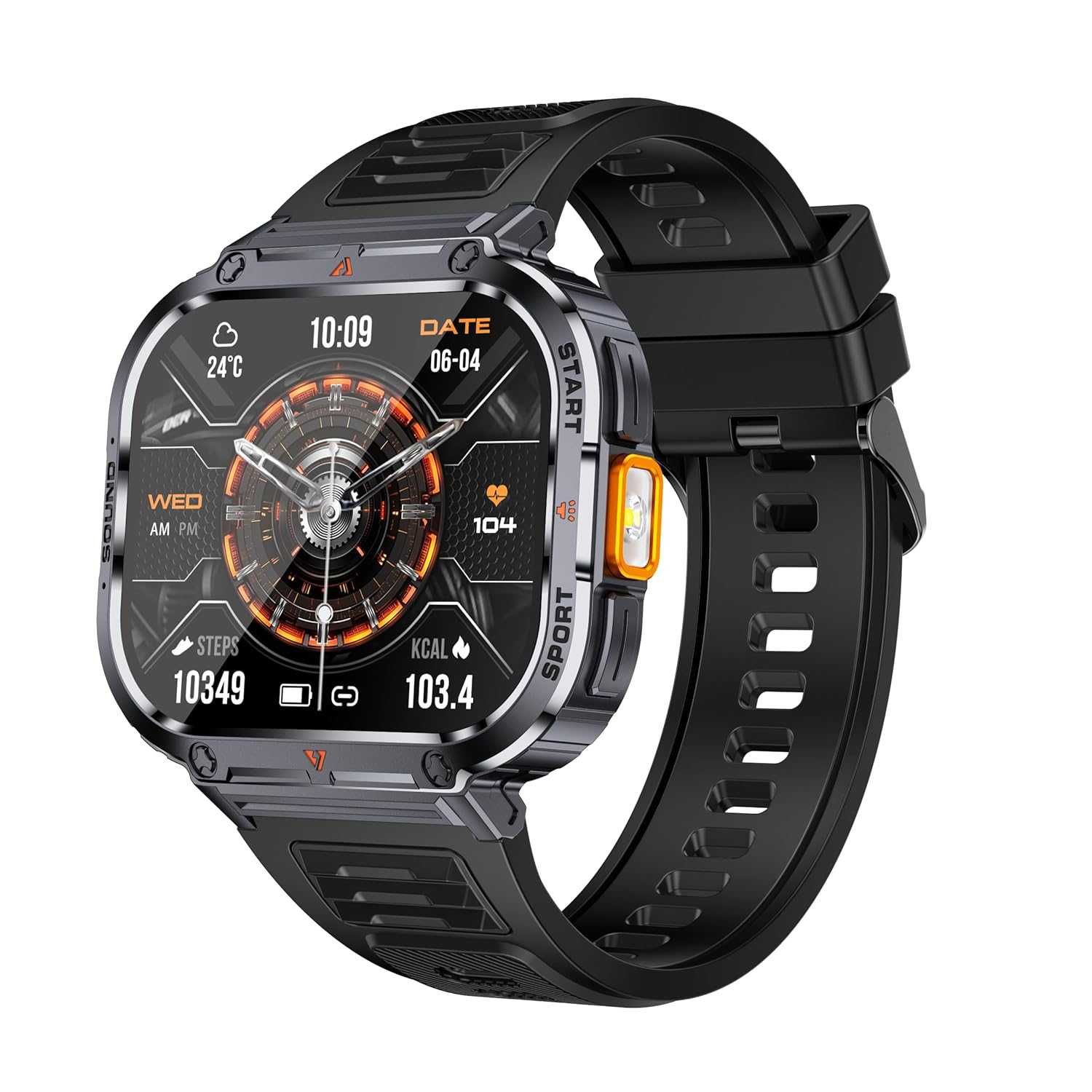 НОВ мъжки смарт часовник NX23, 2" с LED фенерче IP68 водоустойчив...