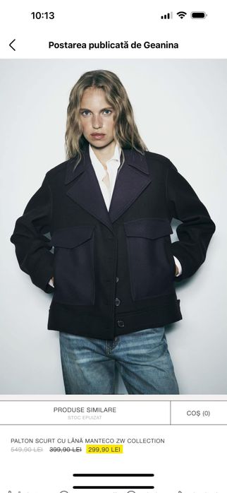 Sacou/ Haina scurta Zara Manteco