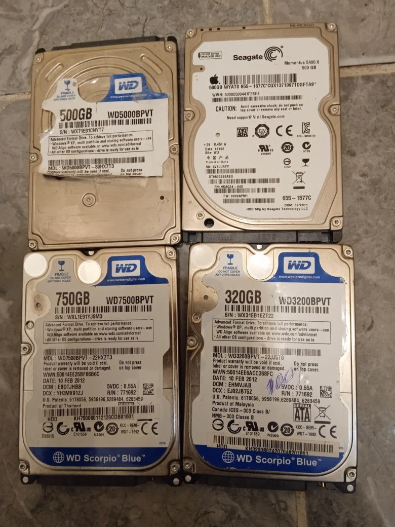 Vind harduri laptop sata de 320,500,750 GB verificate