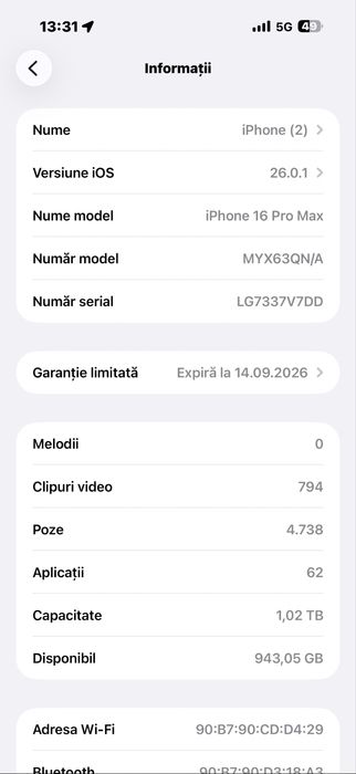 Doar azi 16 pro max 1tb garantie