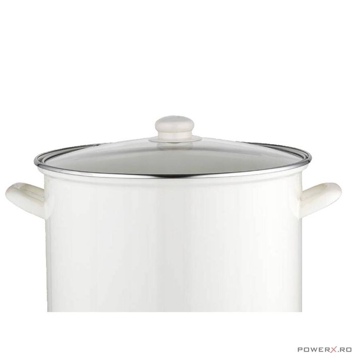 Oala cu capac, din inox emailat, alba, 14l, 28cm, Florina