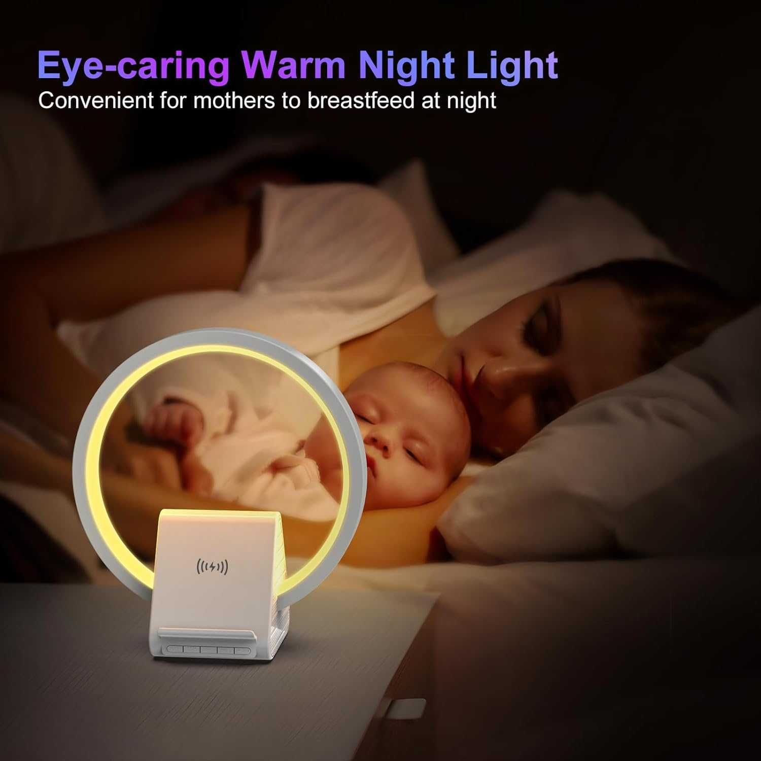 Нощна лампа и Bluetooth високоговорител AUYLE, 15 W безжично зареждане