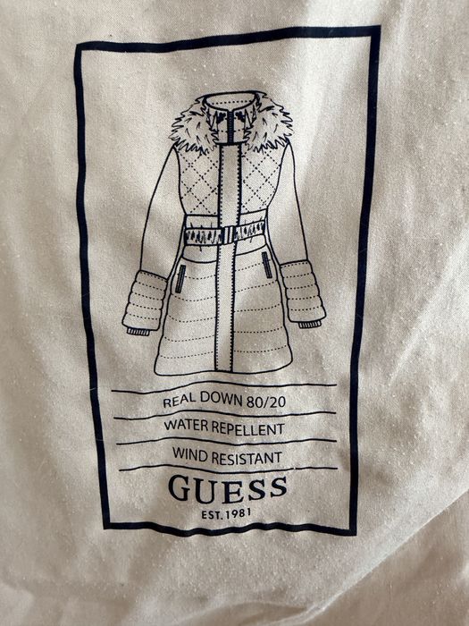 Guess Geacă din puf Lolie, guler blana naturala, Maro, Regular Fit XS