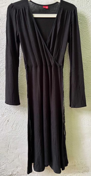 Rochie clos, neagra, marca Esprit, din bumbac, cu maneci lungi