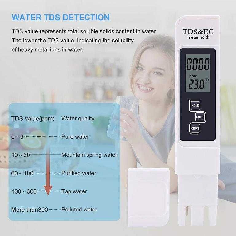 Точный солемер TDS EC метр E-1 для измерения жесткости воды.