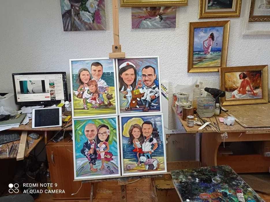 portrete la comanda,caricaturi,pictate manual,nu digitale