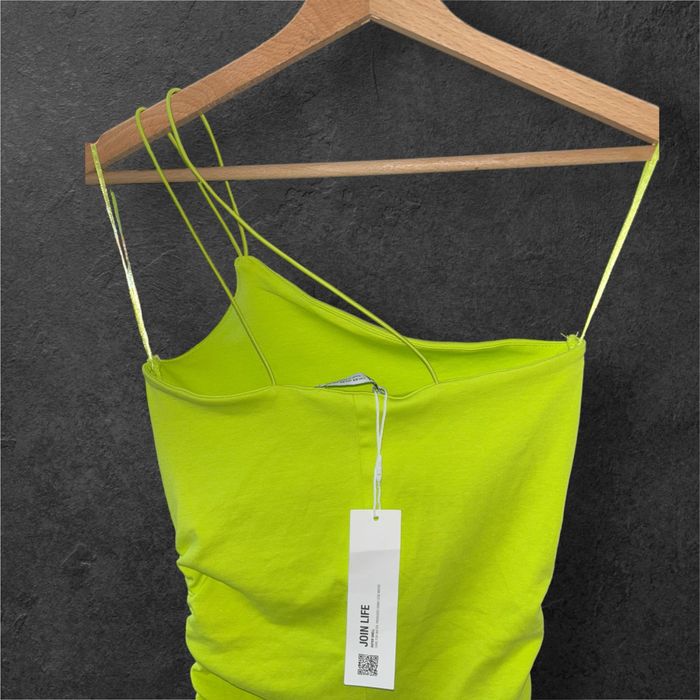 Rochie midi galben neon asimetrica cu fronseu Zara 34