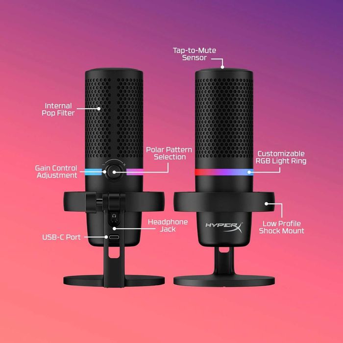 Microfon HyperX DuoCast, USB, RGB, cardioid,negru,sigilat