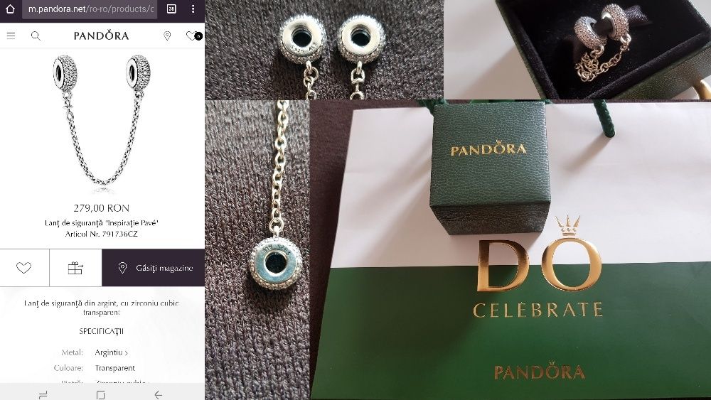 Lant de siguranta Bratara PANDORA Argint 925 "Inspiratie Pave"