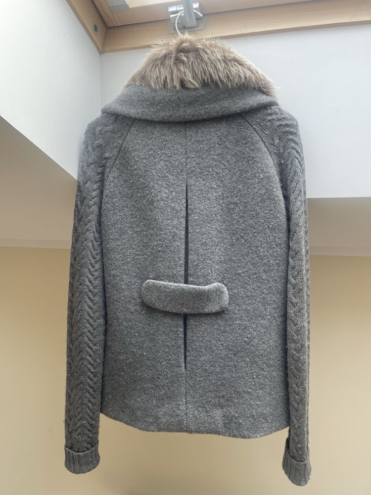 късо палто яке Massimo dutti вълнена яка кожа 100%