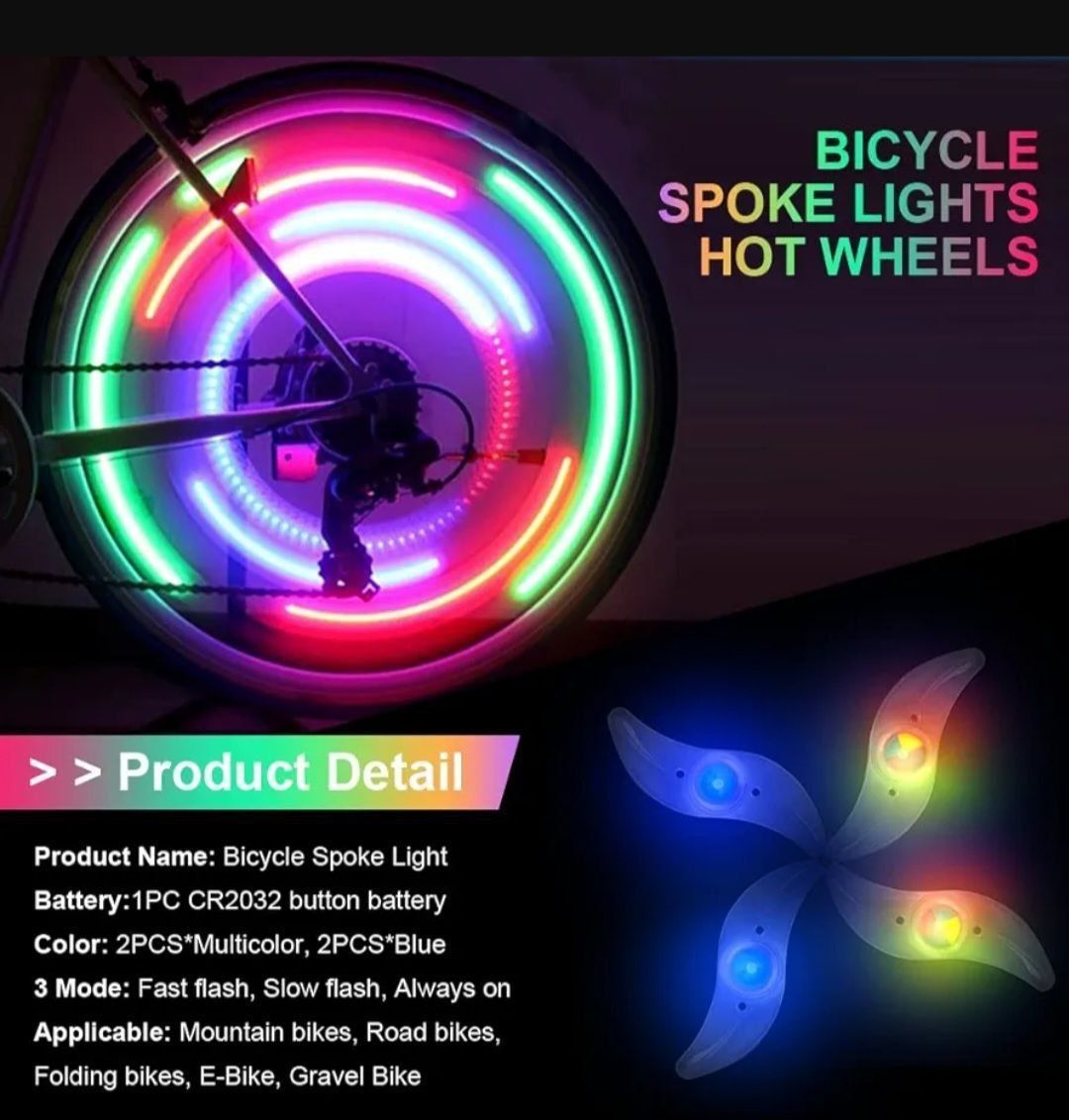 4 bucăți lumini led pentru biciclete , 2 culori neon, 2 albastre, lumi