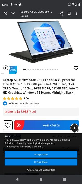 Laptop asus s16 flip oled  touch i5