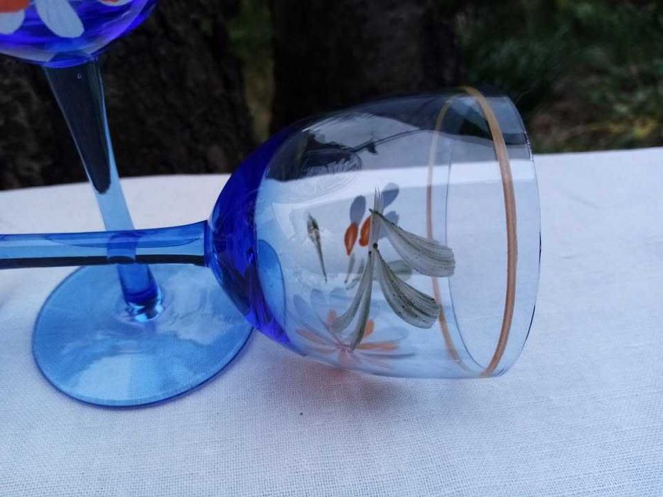 Сервиз за ракия - синьо стъкло