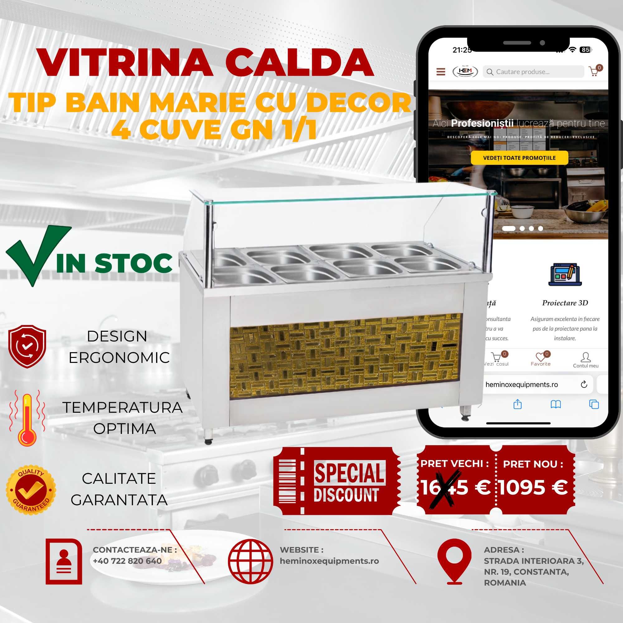 Vitrina Calda Cu 3, 4, 5 Cuve Diverse Modele In Stoc