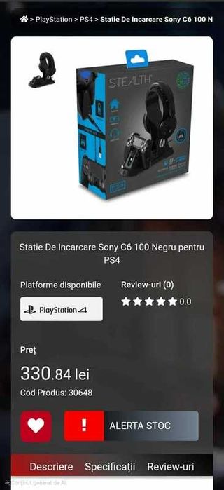 Stație de încărcare Ps4 Stealth SP-C60 și suport pentru căști