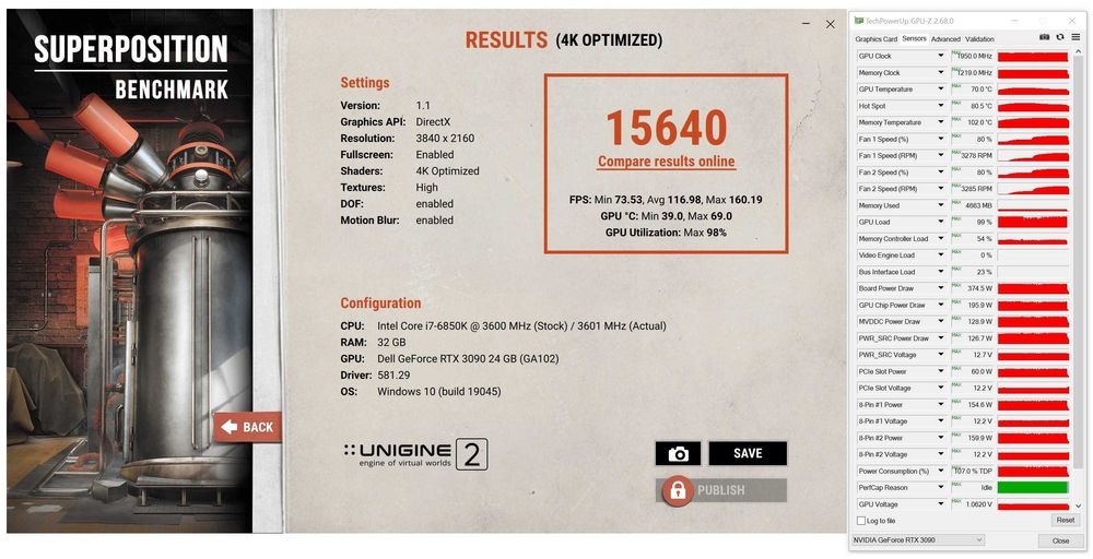 ТОП състояние Видео карта GPU Dell RTX 3090 24GB GDDR6X 384Bit