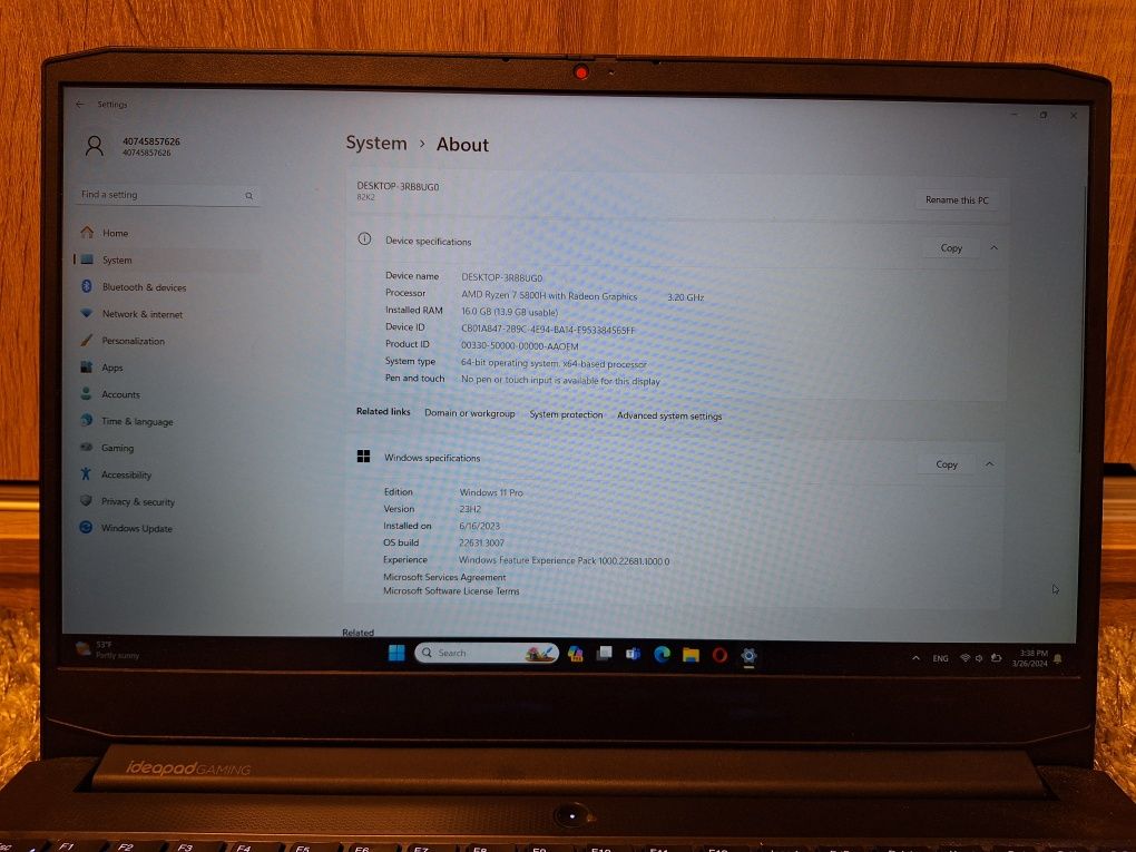 Laptop Lenpvo Ideapad 3 gaming AMD Ryzen 7