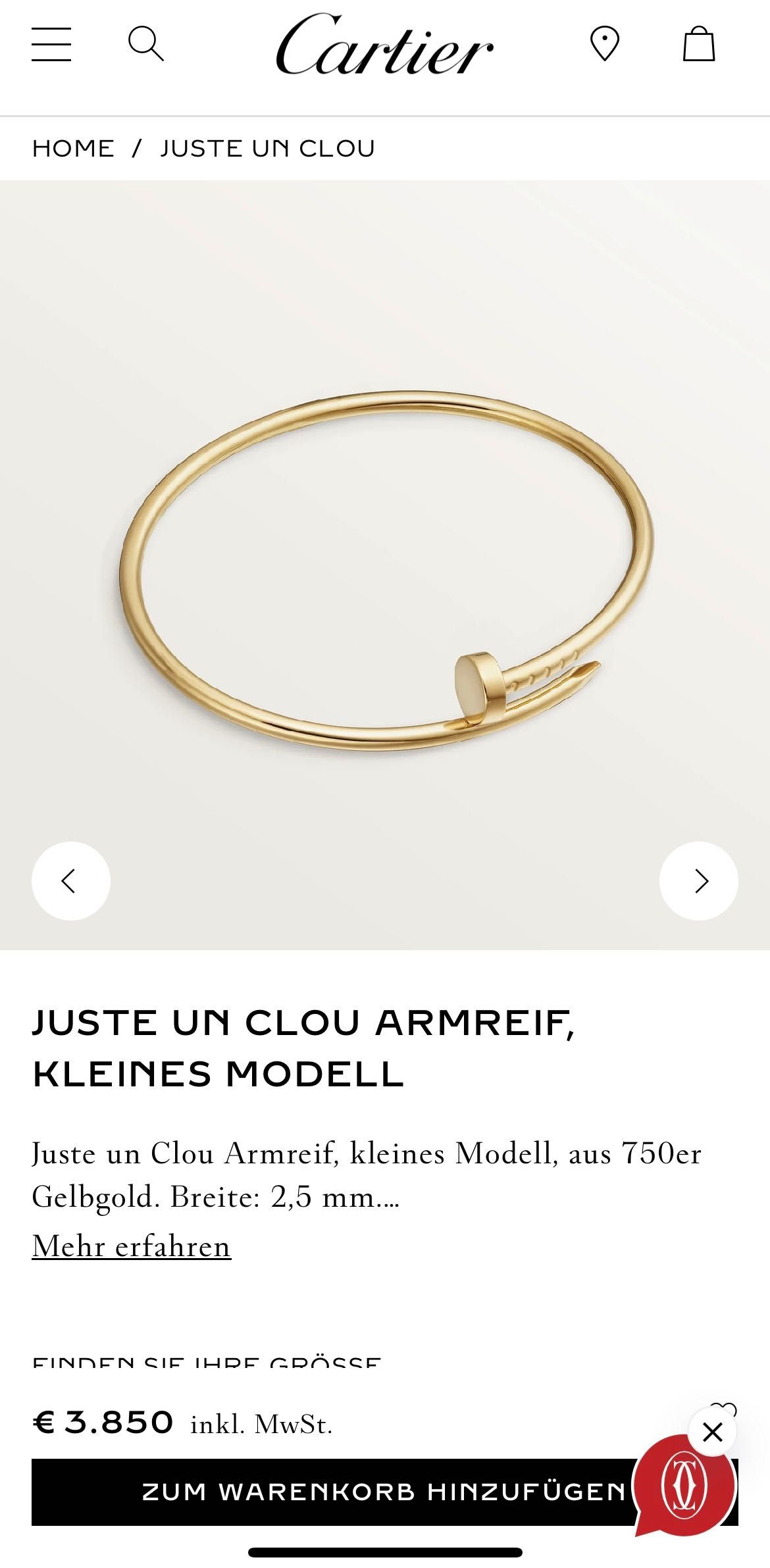 Cartier Juste un clou ARMREIF, KLEINES MODELL