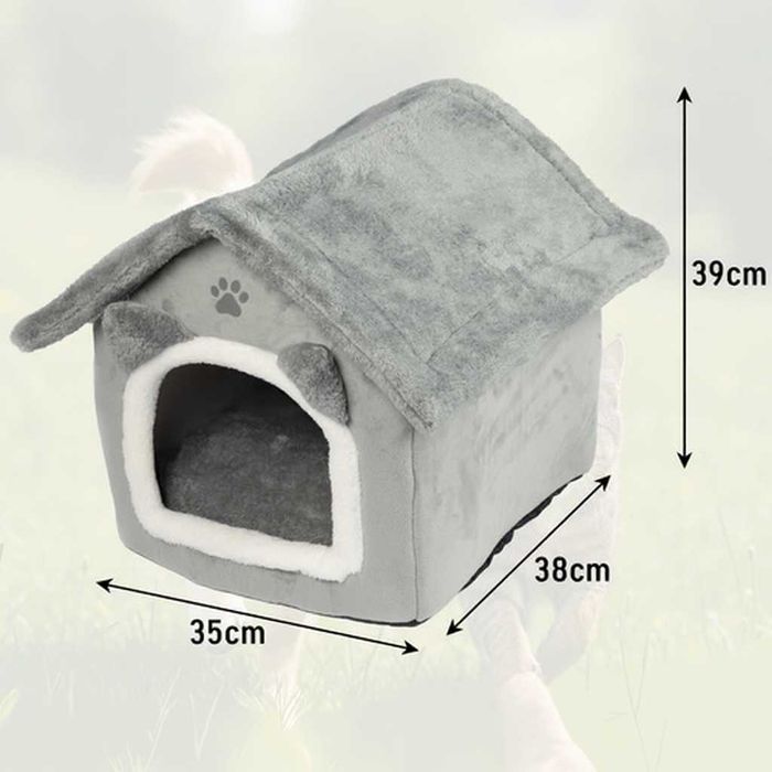 Casuta pliabila pisici cu acoperis detasabil perna lavabila 39x38x35cm