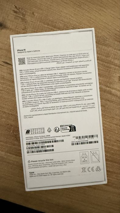 Iphone 16, Black, 128 gb, NOU