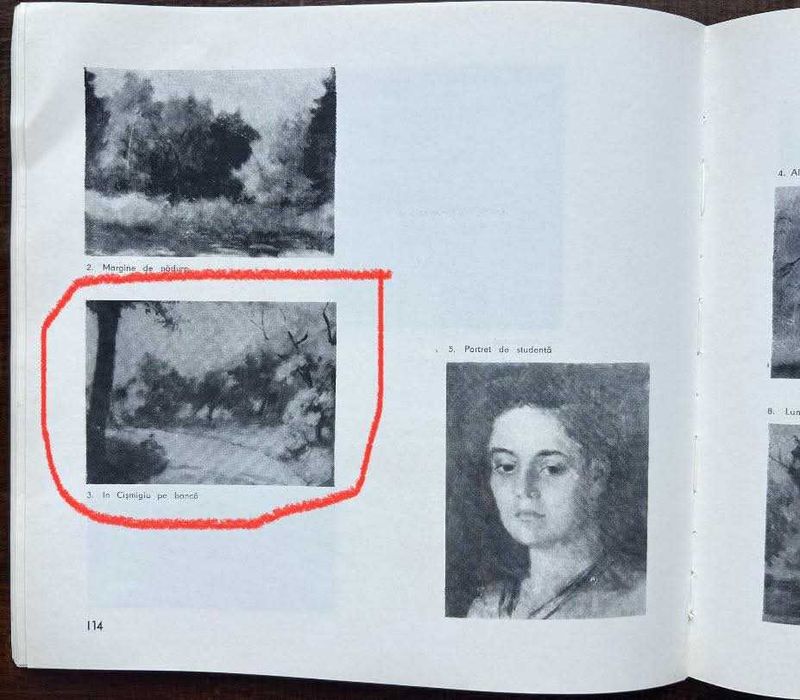 Traian Sfintescu (1905-1959) Tablou Peisaj In Cismigiu pe banca