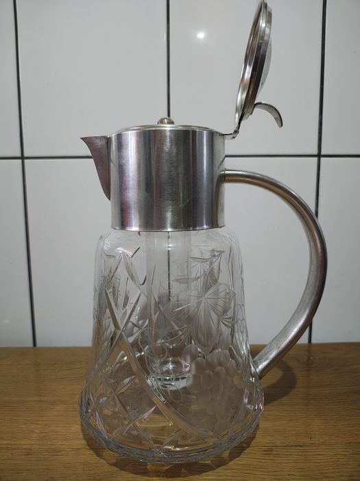 Carafa de vin Art Nouveau argint si cristal