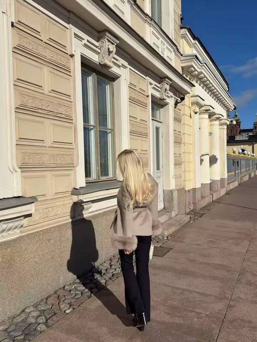 Palton din lana 100/100 cu blana vulpe