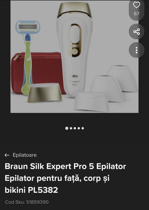 Epilator IPL Braun Silk-expert PRO 5 PL5382
Senzor automat & continuu