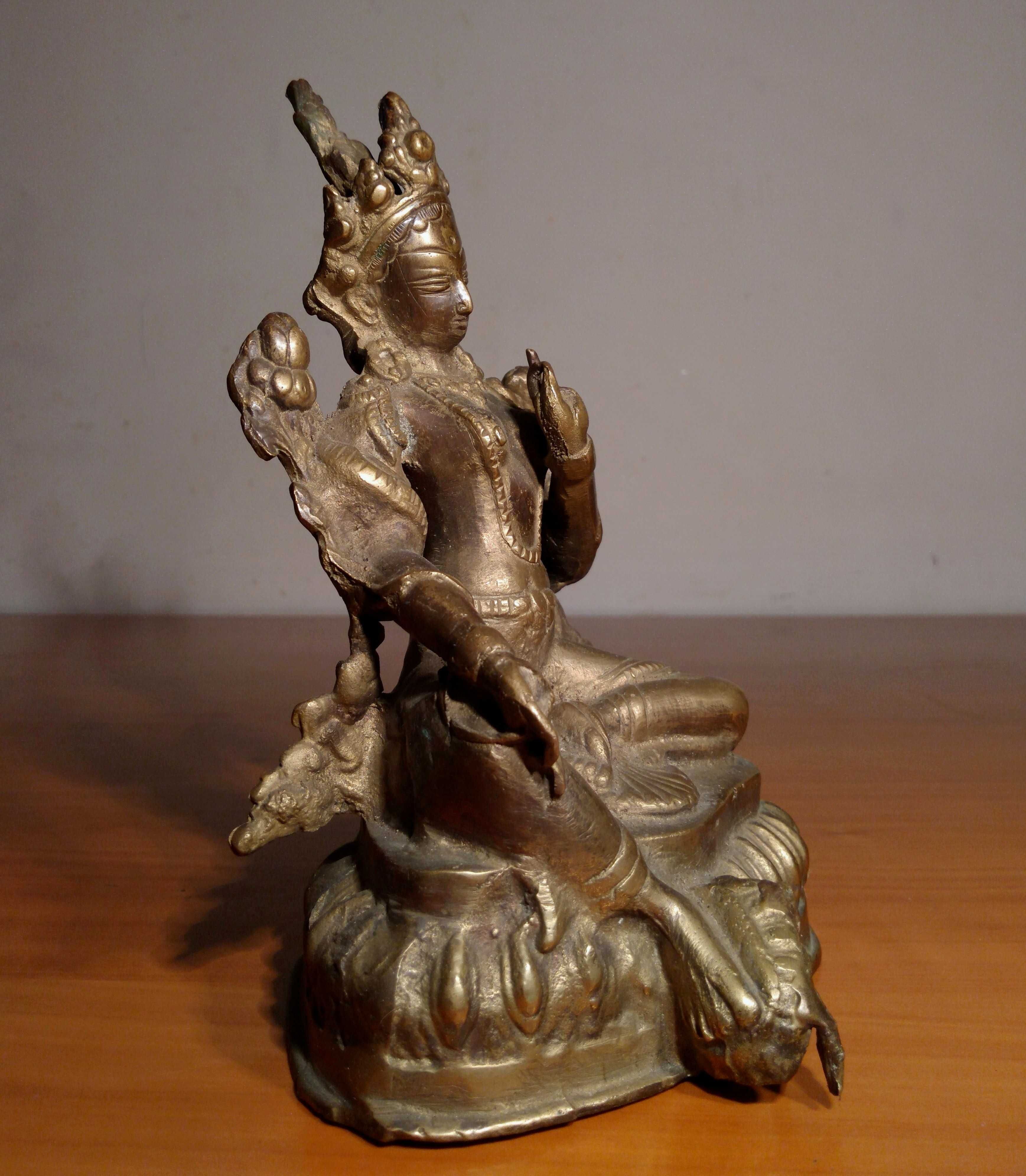 Statueta tibetana Tara Verde, din bronz | Statueta Feng Shui veche