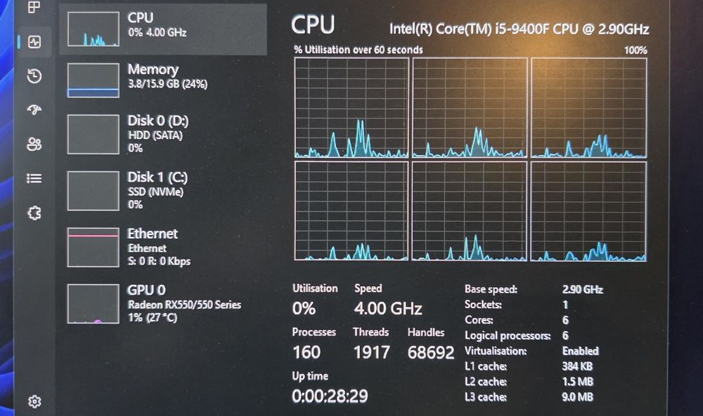 Pc gaming jocuri i5 9400 16GB RX 550 4GB NVMe 256GB si HDD