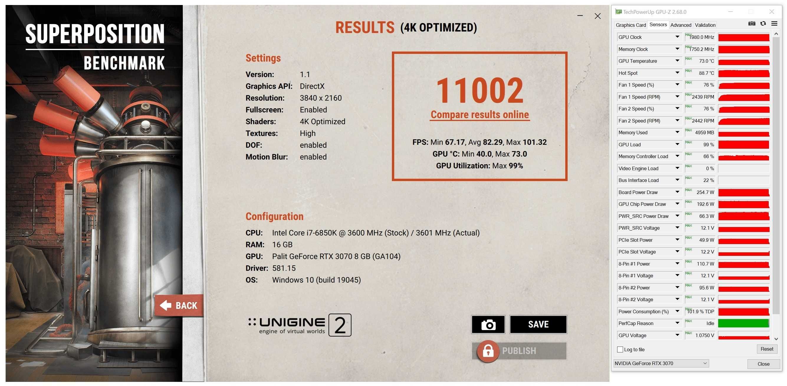 ТОП състояние Видео карта GPU Palit RTX 3070 GameRock 8GB 256bit GDDR6
