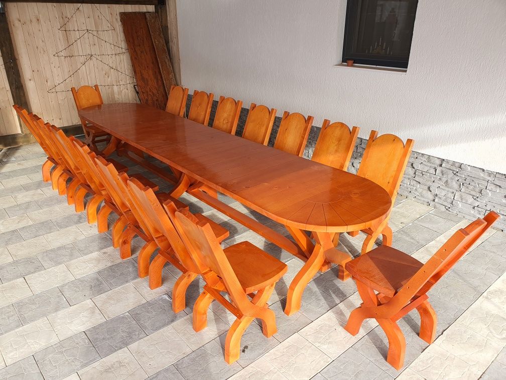 Set Soreanca 14 pers . Masa cu 14/16 scaune . Mobilier terasa.Rustic