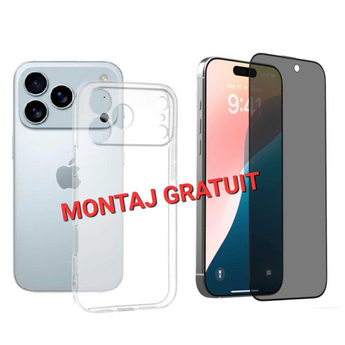Set - Husa + Folie Sticla Privacy iPhone 17 / Air / 17 Pro 17 Pro Max