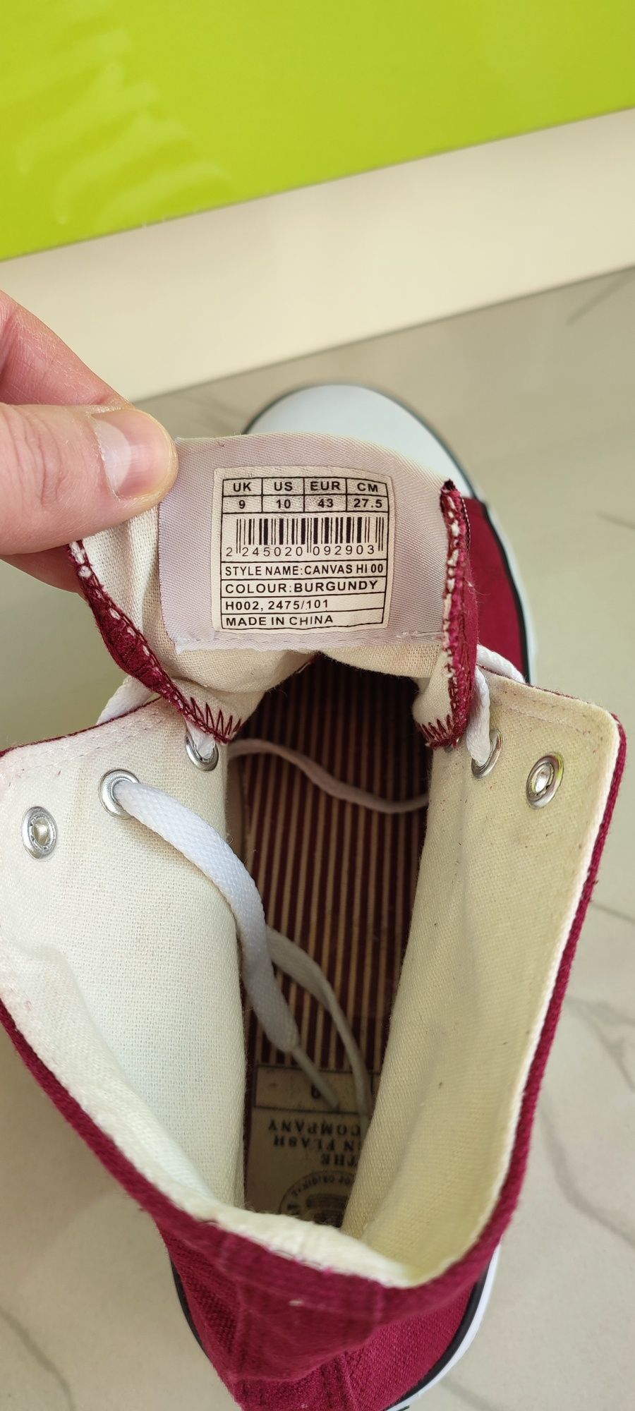 Teniși Trainers Dunlop hi top, tip Converse, Burgundy, 43