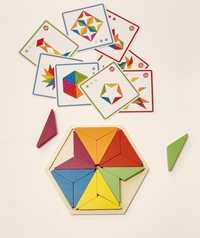 Puzzle hexagonal Montessori, triunghiuri din lemn, hexagonal, curcube