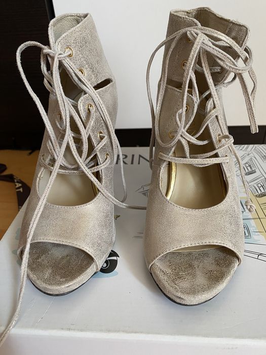 Sandale piele întoarsă bej aurii, 36, Carinii