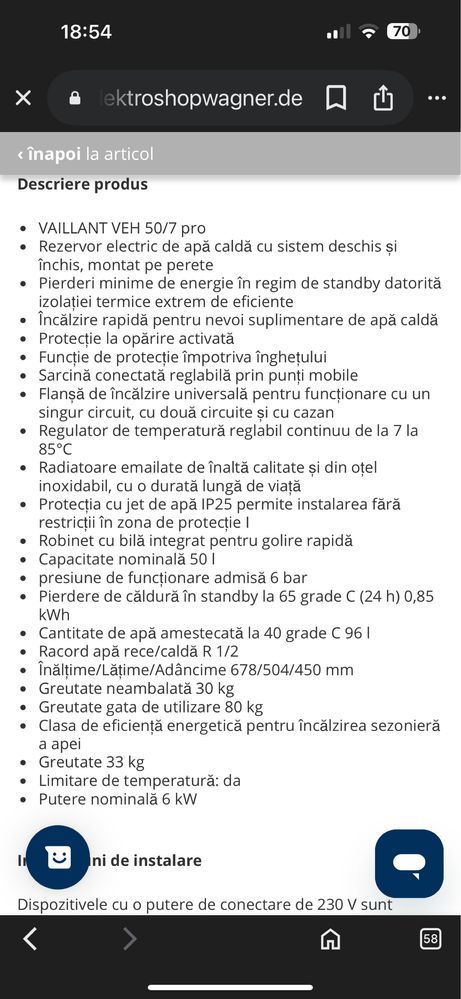 vand boiler Villant nou sigilat